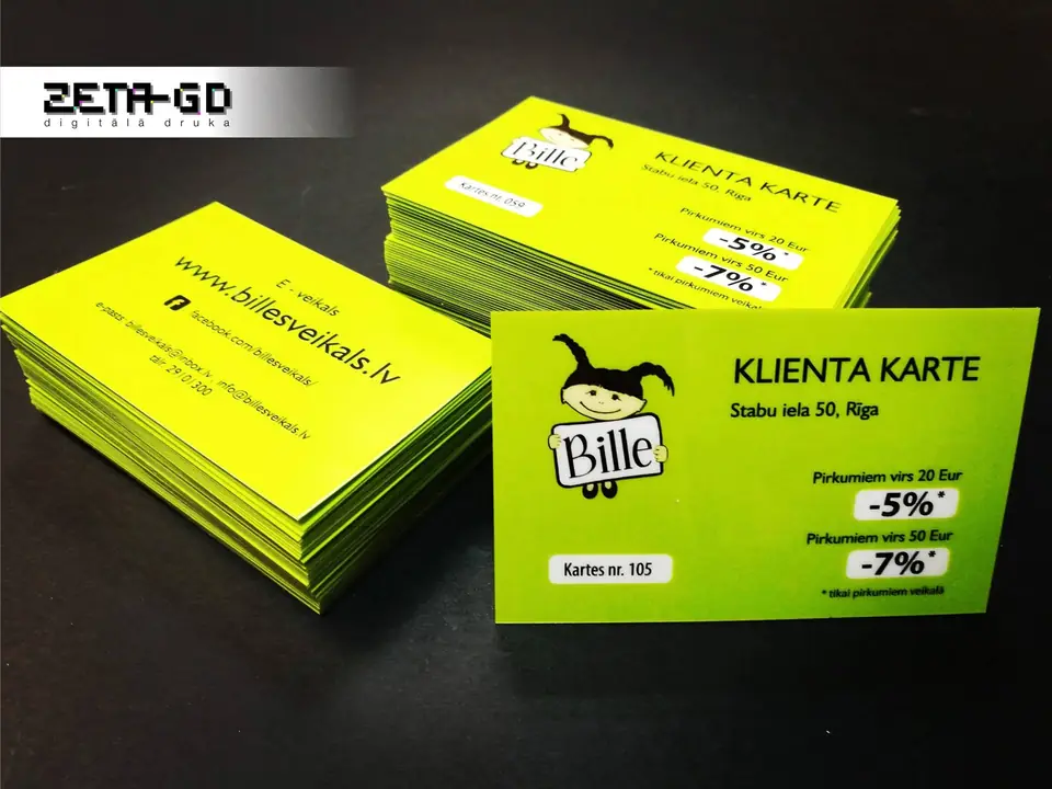 Klientu kartes un vizītkartes veikalam Bille